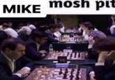 A meme showing a group of chess players alongside text that reads, "MIKE moshpit," as if to imply that the rapper caters to intellectual or intelligent fans. The post was also shared by X user @funnyname23