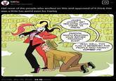 A piece of art from the Harley Quinn fart comic. The image shows author James Joyce sniffing her farts.