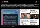 kyler @slshers 0 melissa barrera not only supporting rachel zegler who's now dealing with a smear campaign of her own, but fully calling out tatiana siegel (executive editor at variety) who's behind multiple articles contributing to the hate trains for both melissa & rachel. i wish more would! a newly published hit piece in variety magazine attempts to paint rachel zegler as difficult and politically radical. it doesn't. it makes her look cool as and full of integrity. Variety @Variety After Rachel Zegler hit the stage at Disney's D23 fan event to introduce the first official trailer of "Snow White," she thanked supporters effusively in an X post. One minute later, she added an afterthought in the same thread: "and always remember, free palestine." Many inside the studio expressed shock that the "Snow White" star would commingle the promotion of its $270 million tentpole with any kind of political statement. A Disney executive raised the studio's concerns with Zegler's team, while the film's producer Marc Platt flew to New York to speak directly with her. But Zegler stood her ground, and the post remained. Hollywood's Divide Over Israel By Tatiana Siegel VARIETY Subscribe Melissa Barrera Ignites More Controversy With New Social Media Posts, Sparking Heated Debate at WME By Tatiana Siegel A That Fiagramray cros the Line Into Hate Spe (EXCLUSIVE) By Tatiana Siegel VARIETY Inside Disney's 'Snow White' Fiasco: Death Threats, Beefed-Up Security and a Social Media Guru for Rachel Zegler by Tatiana Siegel 1:28 PM Mar 26, 2025 57K Views