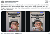On March 27th, 2025, X user @Acid_Communist posted screenshots of Ethan Klein reposting a TikTok critical of his decision to get a tattoo dedicated to his wife. The screenshots show him calling the TikToker a "bitch," and later deleting and replacing it to call her a "loser."