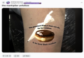 Redditors on /r/h3h3productions posted edits and remixes of Ethan Klein's tattoo of his wife, including this post by /u/Intelligent-Fan-1192 that shows a cream-filled donut. The post appears to be an innuendo that plays off of the text on the tattoo, which reads, "The greatest thing a man can do for his children is to love their mother."
