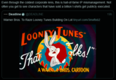 Even through the coldest corporate lens, this is hall-of-fame IP mismanagement. Not often you get to see characters that have sold a billion t-shirts get publicly executed. Deadline @DEADLINE Warner Bros. To Raze Looney Tunes Building On Lot tinyurl.com/3mxftxb2 LOONY TUNES That olks!" A WARNA BROS. CARTOON 19h