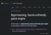 Microsoft Bing what is wokot engine ALL COPILOT SEARCH IMAGES VIDEOS MAPS NEWS MORE About 3,070,000 results Bigot-banning, fascist-unfriendly game engine Wokot Engine is a bigot-banning, fascist-unfriendly game engine to create games, forked from the Godot Engine. GitHub - wokotengine/wokot: Wokot Engine - Multi-platform 2D a... github.com/wokotengine/wokot Was this helpful?