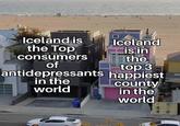 Iceland is the Top consumers Iceland is in the of top 3 antidepressants happiest in the world county in the world