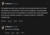 In early March 2025, Vivian Wilson accused Elon Musk of using sex-selective IVF to only produce male children, saying, "My assigned sex at birth was a commodity that was bought and paid for."