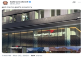 A photo of a Capital One Cafe with Morgan Wallen's "Get Me To God's Country" as the caption.