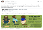Wallace Wells @wallace2585599 Parody account christian peoples' fursonas usually always make me laugh because 9 times out of 10 I just get reminded of joshua and the promised land Soapy @SoapysSoap Nov 16, 2024 Parody account Replying to @SoapysSoap • btw if anyone's out of the loop some pro life guy dropped his fursona sheet in a twitter thread Casual Fit T-shirt will have a fun Christian or lion-related design/slogan. Feel free to get creative! Feet are long like a lion's back pows Button-up shirt for work and church (any color) All pants are tailored with a U- shaped tail hole that buttons at the top (button is usually obscured). Work Fit Church Fit Eye color if applicable Zak Mane (Zaki Earl Mane) Species: Lion (P.L. Leo) Height: 5'11" Weight: 305 lbs. Likes: Dislikes: Jesus. family, friends. Satan and everything Christian rock. 70s music, coffee. junk food. comedy. chillin' like a villain he stands for. Not much else. A bully as a child, Zak has been transformed through faith in Jesus into a kind, patient, loving soul. He leads the children's ministry at his church and takes care of an elderly mouse at his caregiver job. He loves playing music, telling jokes and pop culture references, eating, and lending a helping hand. 2:27 AM Nov 17, 2024 678.9K Views