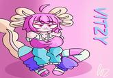 Fan art of VitzyPie by Cxzmoooo. The art shows her sitting on the ground.