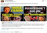 Jenny Matrix @HeterodoxTakes The downfall of Karl Jobst as told by his own YouTube thumbnails: Q HUGE PLEASE DON'T FRAUD SUE ME THEY'RE SUING I'M SCREWED! EVERYONE! Karl Jobst @karljobstgaming · Apr 1 There are a lot of lies being spread that I falsely claimed Billy sued me because I said he cheated. I never claimed this, I only claimed it was relevant as part of my defence. didn't openly discuss certain details for obvious reasons but I was ... Show more 9:43 AM Apr 1, 2025 27.4K Views ...