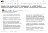 Several internet users critiqued Zach Yadegari's personal essay, including X user @buccocapital, who wrote, "Of course Stanford, MIT, Harvard, and Yale rejected him. They have their pick of students with perfect grades and scores. His essay is just bragging that people think he’s too awesome for college. No self-awareness. Doesn’t get the prompt. A great example of why EQ matters" 