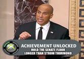 A "meme":https://knowyourmeme.com/memes/memes using the "Fake Xbox 360 Achievements":https://knowyourmeme.com/memes/fake-xbox-360-achievements format about "Cory Booker":https://knowyourmeme.com/memes/people/cory-booker defeating the previous Senate speech record.