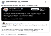 A "quote tweet":https://knowyourmeme.com/memes/quote-retweets-qrts about Sen. "Cory Booker's":https://knowyourmeme.com/memes/people/cory-booker 25-hour speech, referencing his old "Coffee Tweets":https://knowyourmeme.com/memes/cory-booker-coffee-tweets.