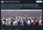 A parody account named @heardislandgov joked on BlueSky about penguins protesting Trump's 10% tariffs.