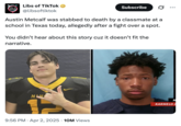 A "tweet":https://knowyourmeme.com/memes/sites/twitter-x from "Libs of TikTok":https://knowyourmeme.com/memes/people/libs-of-tiktok-chaya-raichik about the death of Austin Metcalf by Karmelo Anthony, in which she writes, "You didn't hear about this story cuz it doesn't fit the narrative."