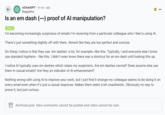 An early internet post discussing whether AI-generated text created using ChatGPT tends to overuse the long hyphen or "em dash." The punctuation came to be associated with AI-generated text in late 2024 and early 2025. 