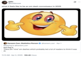 X user @alienpurin commented on the idea that AI-generated text created using ChatGPT tends to overuse the long hyphen, also known as the "em dash" by writing, "what it feels like to be an em dash connoisseur in 2025," alongside a photo of a emoji forcing a smile.