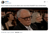 X user @alienpurin commented on the idea that AI-generated text created using ChatGPT tends to overuse the long hyphen, also known as the "em dash" by writing, "how it feels to be an em dash user now that ChatGPT has ruined them."