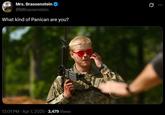 A tweet reading, "what kind of panican are you?" The tweet features an image of Soldier from Civil War.