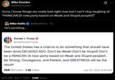 Mike Drucker @MikeDrucker 0 Sorry, I know things are really bad right now but I can't stop laughing at "PANICAN (A new party based on Weak and Stupid people!)" Mike Nellis @MikeNellis - 3h He's panicking... Donald J. Trump @realDonaldTrump The United States has a chance to do something that should have been done DECADES AGO. Don't be Weak! Don't be Stupid! Don't be a PANICAN (A new party based on Weak and Stupid people!). Be Strong, Courageous, and Patient, and GREATNESS will be the result! 356 ReTruths 1.2k Likes 9:17 AM - Apr 7, 2025 - 213K Views Apr 07, 2025, 8:59 AM