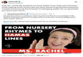 Several Twitter users reacted to the X account @StopAntisemites calling for Attorney General Bondi to investigate the children's YouTuber known as "Ms. Rachel" for her supposed "pro-Hamas" views. Streamer Hasan Piker wrote, "liora rez, i think life would be so much better if you took your klonopin while reading erotic fiction like the other bored long island housewives instead of becoming this knesset funded gang stalker for an apartheid you don’t even live in."
