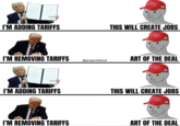 On March 5th, 2025, Instagram user @ProjectLiberal shared a meme joking about Trump supposedly flip-flopping on the issue of tariffs.