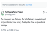 An instance of the phrase "the money went bad" being used online to describe the devaluation of fiat currency due to inflationary forces.