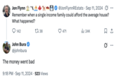 An instance of the phrase "the money went bad" being used online to discuss rising real estate prices.