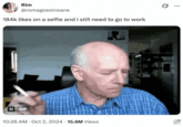 A "GIF Caption":https://knowyourmeme.com/memes/gif-captions from Tumblr of the old bald man smoking a c-------- in a blue shirt and shaking his head.