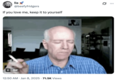 A "GIF Caption":https://knowyourmeme.com/memes/gif-captions from Tumblr of the old bald man smoking a c-------- in a blue shirt and shaking his head.