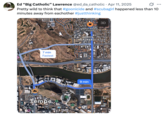 X user @ed_da_catholic posted a map showing the distance between Tempe Town and a Bikini Bean Barista location, writing, "Pretty wild to think that #goonicide and #scubagirl happened less than 10 minutes away from eachother #justthinking." 