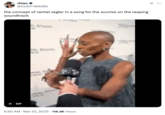 A meme featuring a GIF of "_Wicked_":https://knowyourmeme.com/memes/subcultures/wicked-2024-film star "Cynthia Erivo":https://knowyourmeme.com/search?context=&sort=&q=cynthia+erivo giving an interview and tapping her head with her long nails while she thinks about a question. This tweet reads, "the concept of rachel zegler in a song for the sunrise on the reaping soundtrack."