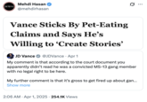 Vance Sticks By Pet-Eating Claims and Says He's Willing to 'Create Stories A "quote tweet":https://knowyourmeme.com/memes/quote-retweets-qrts of U.S. Vice President "J.D. Vance's":https://knowyourmeme.com/memes/people/jd-vance take on the Deportation of Kilmar Armando Abrego Garcia, attaching a headline about Vance "creating stories" about the "Haitian Immigrants Eating Pets and Geese Hoax":https://knowyourmeme.com/memes/events/haitian-immigrants-eating-pets-and-geese-hoax.