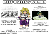 MEET USELESS WOMAN IS ONE OF THE FIRST FEW FRAUDS OF YUGIOH AND HER STRATEGY DOESN'T EVEN MAKES SENSE NEARLY LOSES HER SOUL TO JOEY IN A DUEL AND THE NEARLY KILLED BY KAIBA JOINS A DEATH CULT CAUSE SHE HAD A COUPLE BAD DREAMS HAS 18 THEN DEFEATED BY RAFEL AND LOSES/NEARLY DIES IN EVERY SINGLE ARC CAUSES JOEY DUELS AND ONLY LOSES HER SOUL TO LOSE HIS SOUL and 8 OF THEM
