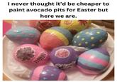 Orginal image via Reddit: https://www.reddit.com/r/vegan/comments/mkcdcp/my_finished_easter_eggs_painted_avocado_pits/