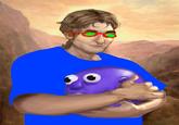 A piece of art showing a man embracing Nubby.