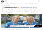 A "quote tweet":https://knowyourmeme.com/memes/quote-retweets-qrts of the "Australian":https://knowyourmeme.com/memes/cultures/australia twin sisters Bridgette and Paula Powers talking in sync on a news report while describing their mother's carjacking in Sunshine Coast, Queensland.