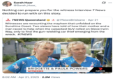 A "quote tweet":https://knowyourmeme.com/memes/quote-retweets-qrts of the "Australian":https://knowyourmeme.com/memes/cultures/australia twin sisters Bridgette and Paula Powers talking in sync on a news report while describing their mother's carjacking in Sunshine Coast, Queensland.