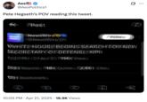 A "tweet":https://knowyourmeme.com/memes/sites/twitter-x making fun of Pete Hegseth's alleged drinking problem.