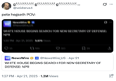 A "tweet":https://knowyourmeme.com/memes/sites/twitter-x making fun of Pete Hegseth's alleged drinking problem.