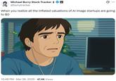 Michael Burry Stock Tracker ± @burrytracker 0 When you realize all the inflated valuations of Al image startups are going to $0 10:48 PM · Mar 26, 2025. 47.4K Views