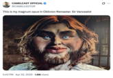 A tweet showing a "rare JD Vance":https://knowyourmeme.com/memes/jd-vance-edited-face-photoshops created using the character creation tool in _Oblivion: Remastered_. 