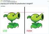 A meme joking that Popcap nerfed peashooter from Plants vs Zombies' height.