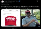 NO LIE No Lie with Brian Tyler Cohen @NoLieWithBTC And there it is. Donald Trump is now selling "Trump 2028" hats on his official website, even though it is unconstitutional for him to run again. TRUMP Store Trump 2028 Hat $50.00 TRUMP 2028 1:18 PM • Apr 24, 2025 2M Views TRUMP 2028