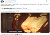 A tweet reading, "someone from the oblivion remaster team definitely saw that flame atronach "fire resistance potion" comic." The post was made by @MondayMagi.