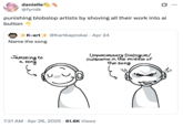 A "quote tweet":https://knowyourmeme.com/memes/quote-retweets-qrts mocking the Jamming to a Song "webcomic":https://knowyourmeme.com/memes/cultures/webcomics for being "Blobslop":https://knowyourmeme.com/memes/subcultures/blobslop.