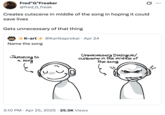 A "meme":https://knowyourmeme.com/memes/memes mixing the "Jamming to a Song" "webcomic":https://knowyourmeme.com/memes/cultures/webcomics with another "Blobslop":https://knowyourmeme.com/memes/subcultures/blobslop comic called "Gets Brainwashed of That Thing":https://knowyourmeme.com/memes/gets-brainwashed-of-that-thing.