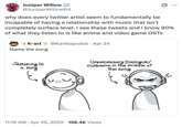 A "quote tweet":https://knowyourmeme.com/memes/quote-retweets-qrts mocking the Jamming to a Song "webcomic":https://knowyourmeme.com/memes/cultures/webcomics for being "Blobslop":https://knowyourmeme.com/memes/subcultures/blobslop.