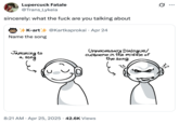 A "quote tweet":https://knowyourmeme.com/memes/quote-retweets-qrts mocking the Jamming to a Song "webcomic":https://knowyourmeme.com/memes/cultures/webcomics for being "Blobslop":https://knowyourmeme.com/memes/subcultures/blobslop.
