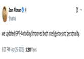 Open AI CEO Sam Altman announced that the company released an update to their GPT-4o reasoning tool that "improved both intelligence and personality." Soon after the announcement, several GPT-4o users made memes and posts complaining about the LLM becoming overly agreeable and sycophantic, criticizing its flowery speech and saying that it "glazes" users too much.