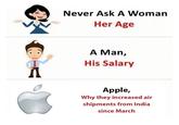 It's a secret Never Ask A Woman Her Age A A Man, His Salary Apple, Why they increased air shipments from India since March